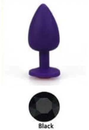0530AE  Soft Silicone Butt Plug, Large Purple Plug, Black Crystal - LAST CHANCE - Final Closeout!