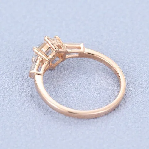 0.85ct Unique Hexagon moissanite engagement ring vintage rose gold ring baguette ring wedding ring Anniversary promise ring Crismistmas