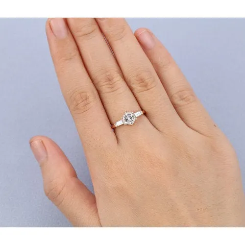 0.85ct Unique Hexagon moissanite engagement ring vintage rose gold ring baguette ring wedding ring Anniversary promise ring Crismistmas