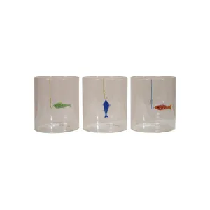 12 oz. Hand-Blown Drinking Glass with Fish On Hook