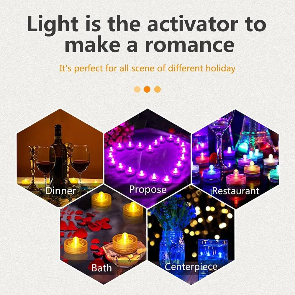 12 Piece Submersible LED Lights Waterproof Underwater Tea Candle Lights