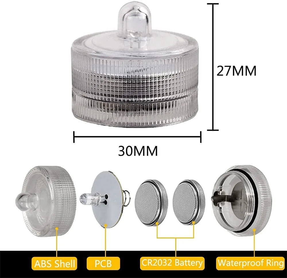 12 Piece Submersible LED Lights Waterproof Underwater Tea Candle Lights