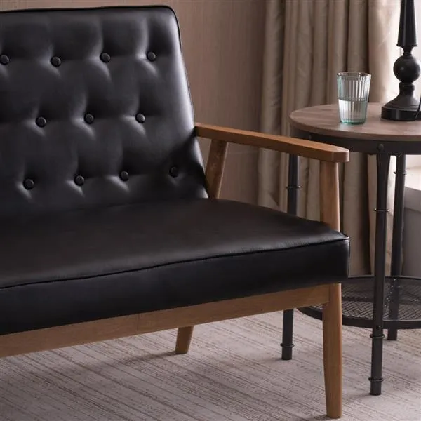 126 x 70 x 84cm Two-person Retro PU Leather Lounge Chair Light Black