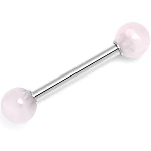 14 Gauge 5/8 Pink Crystal Natural Stone Tongue Ring
