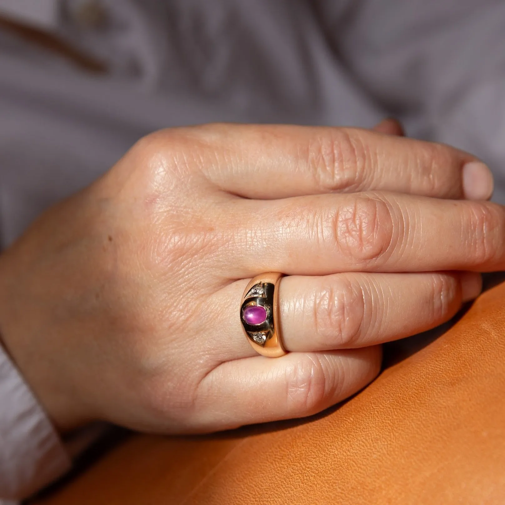 14k Gold Ruby and Diamond Signet