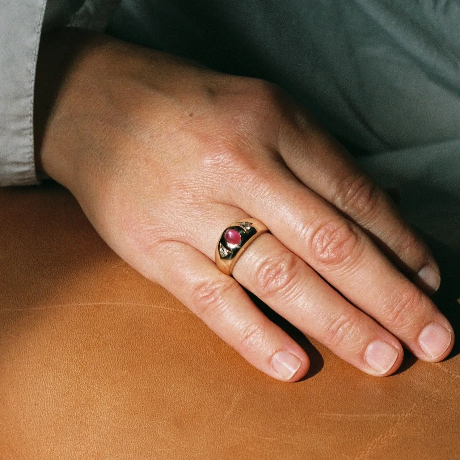 14k Gold Ruby and Diamond Signet