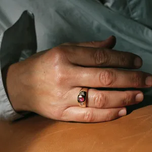14k Gold Ruby and Diamond Signet