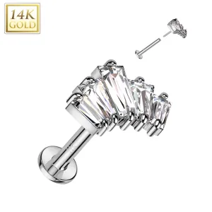 14K Solid Gold Threadless Labret With 5 CZ Fan Top