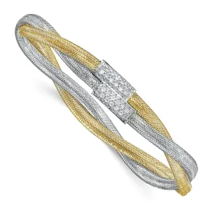 14k Two Tone Gold C.Z Mesh Stretch Bracelet