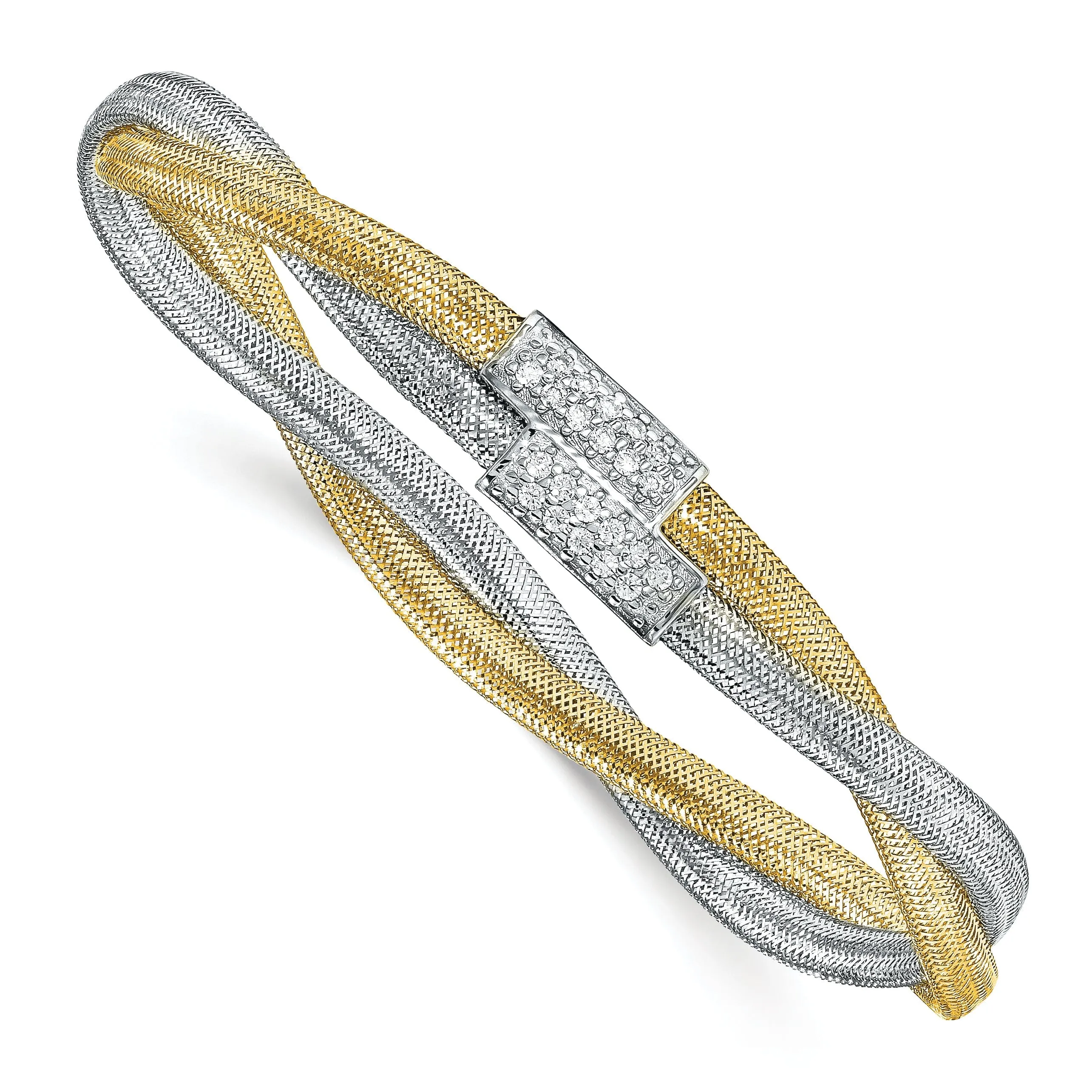 14k Two Tone Gold C.Z Mesh Stretch Bracelet