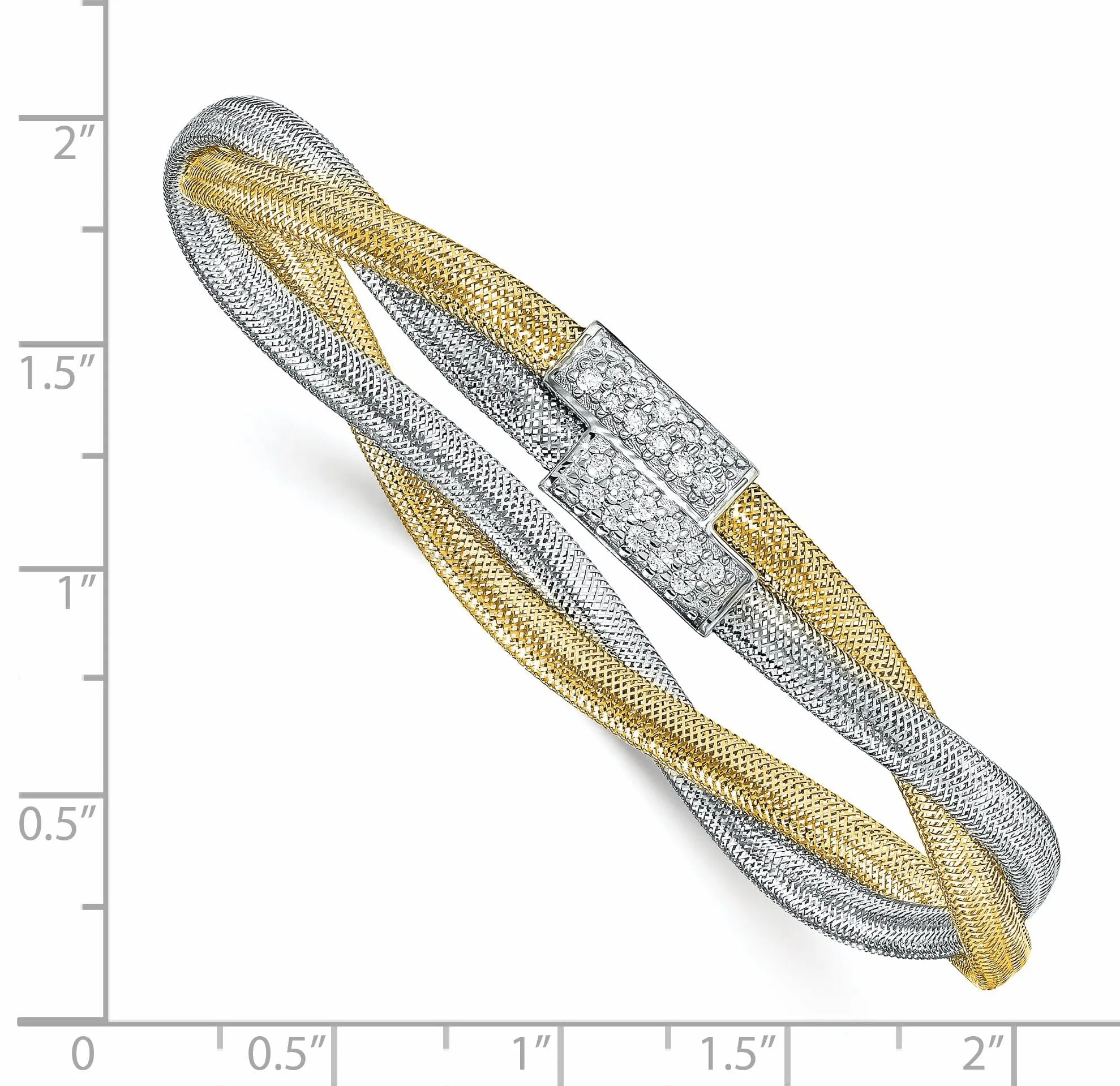 14k Two Tone Gold C.Z Mesh Stretch Bracelet