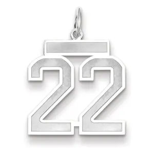14k White Gold Satin Brush Finish Medium Size Number 22 Charm Pendant
