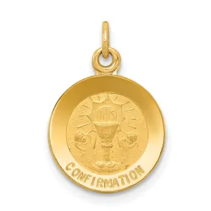 14K Yellow Gold Confirmation with Chalice Cup Round Disc Medal Pendant