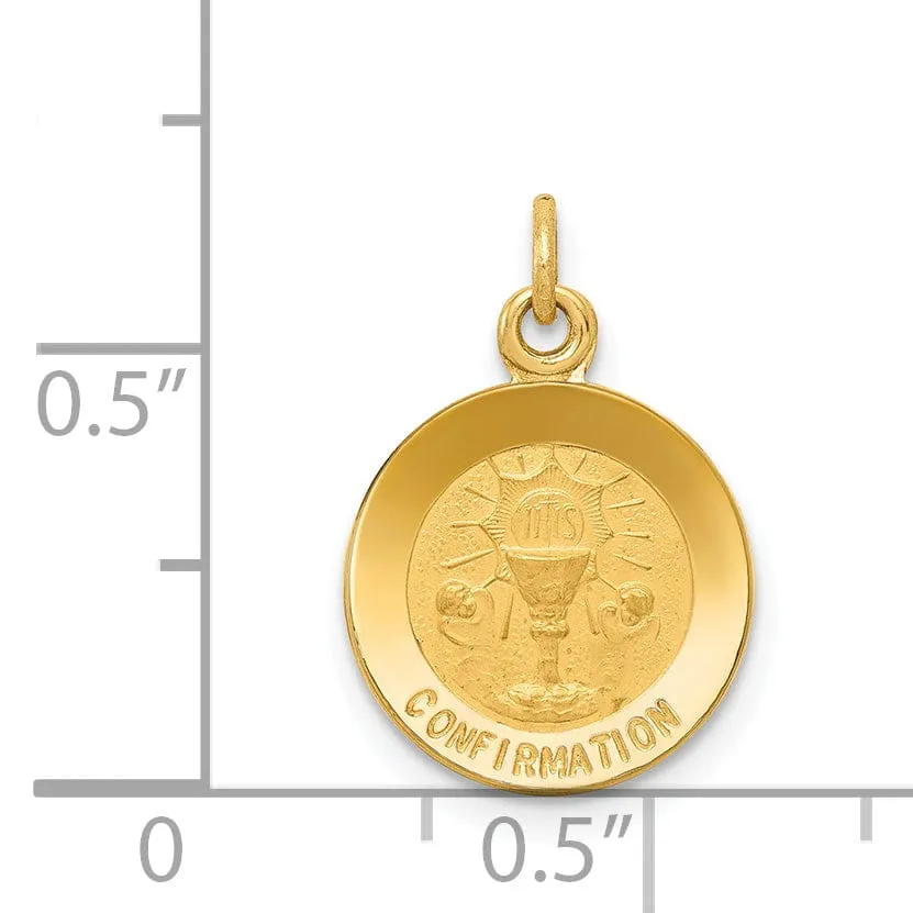 14K Yellow Gold Confirmation with Chalice Cup Round Disc Medal Pendant