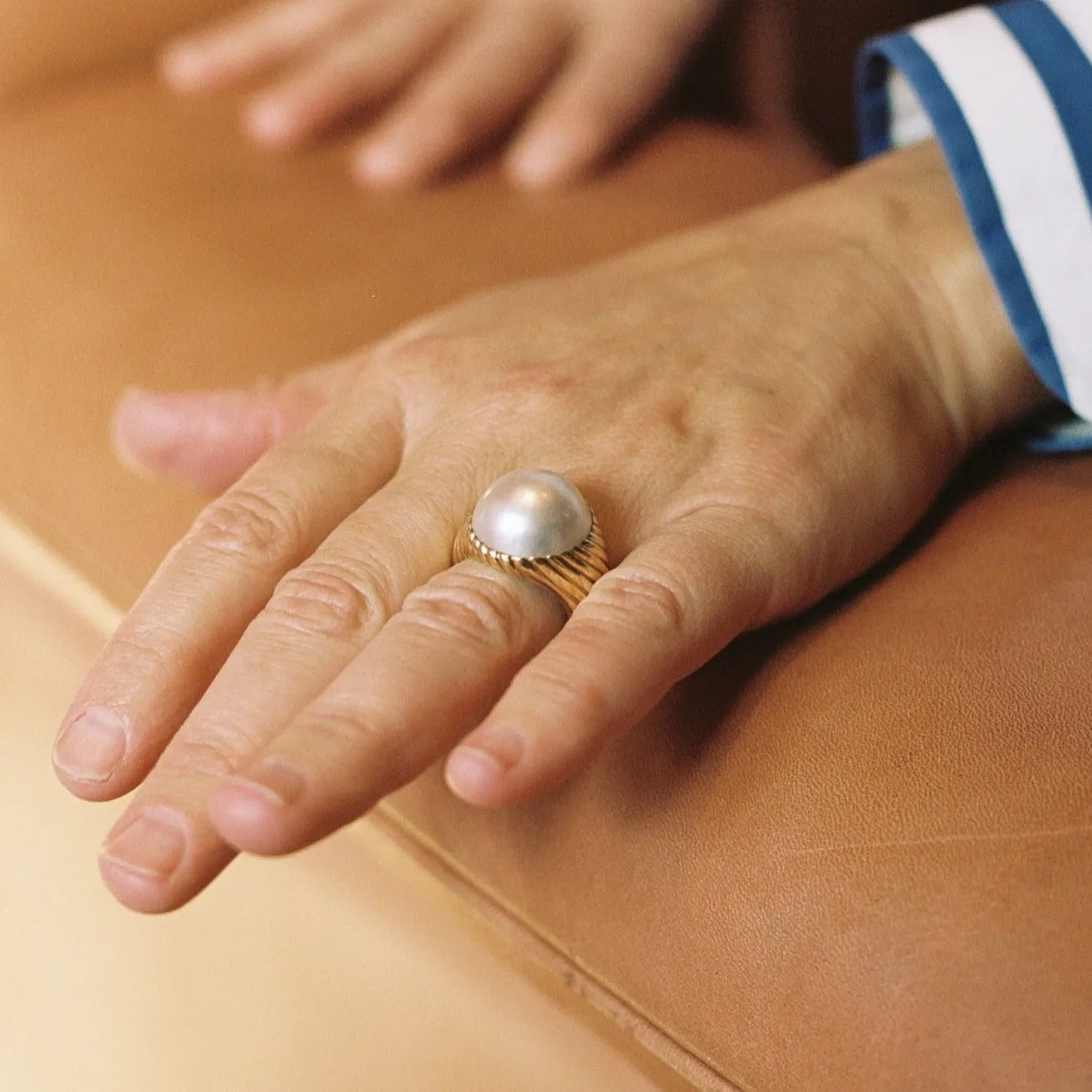 18k Yellow Gold Domed Natural Pearl Ring