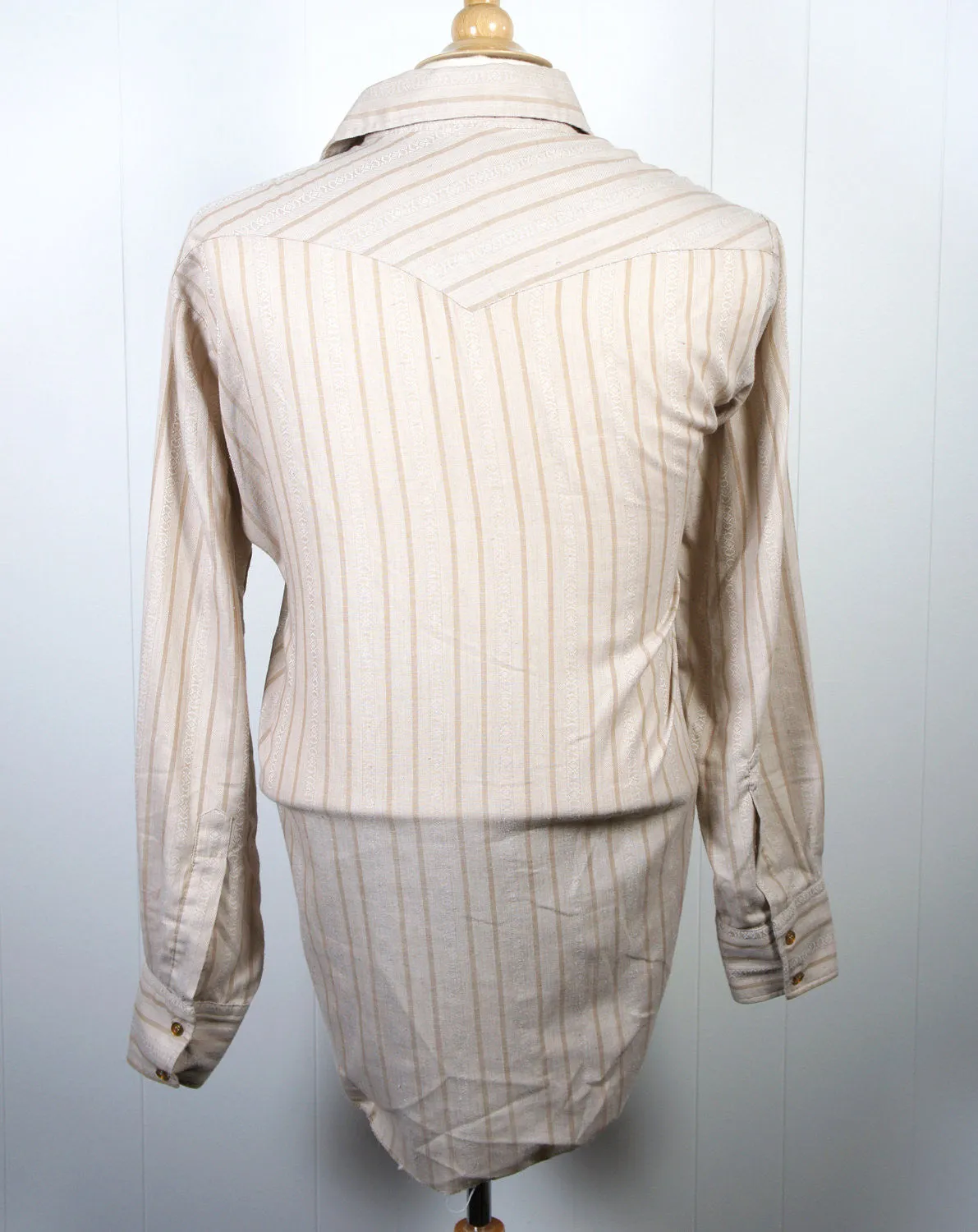 1970's Brown Striped Button Up Western Shirt - Size L