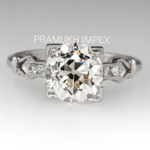 2.24Carat Edwardian Old Mine Round Cut Diamond Ring, 14k White Gold Moissanite Vintage Engagement Ring 1910s