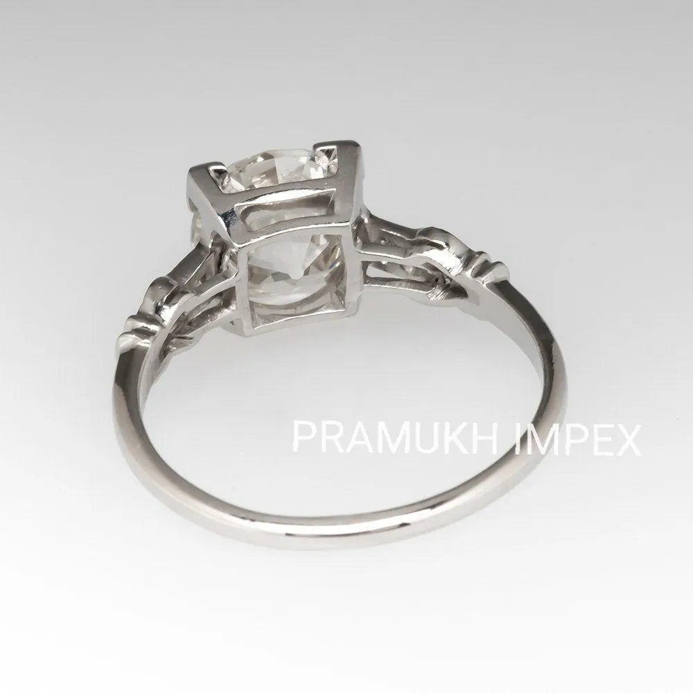 2.24Carat Edwardian Old Mine Round Cut Diamond Ring, 14k White Gold Moissanite Vintage Engagement Ring 1910s
