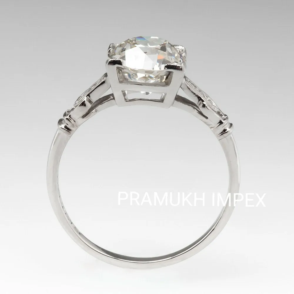 2.24Carat Edwardian Old Mine Round Cut Diamond Ring, 14k White Gold Moissanite Vintage Engagement Ring 1910s