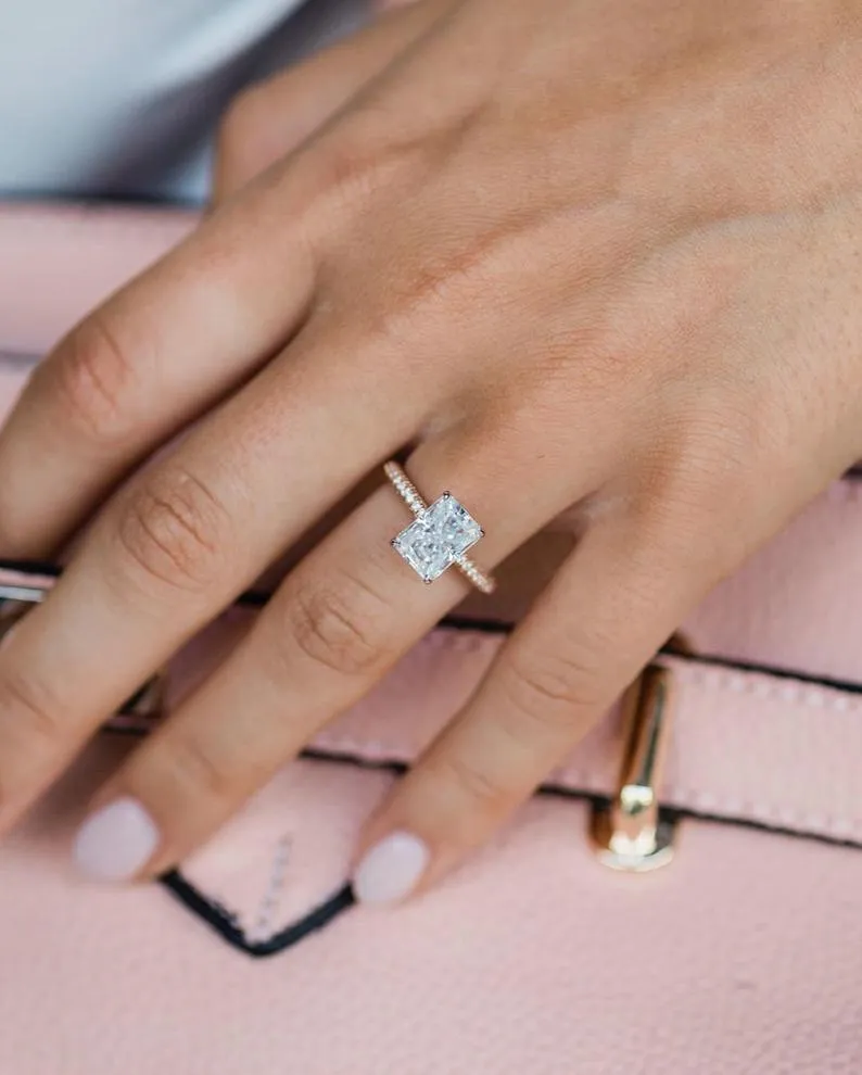 2.5 CT Crushed Ice Radiant Cut moissanite Engagement Ring Wedding Anniversary Ring Eternity Band Ring