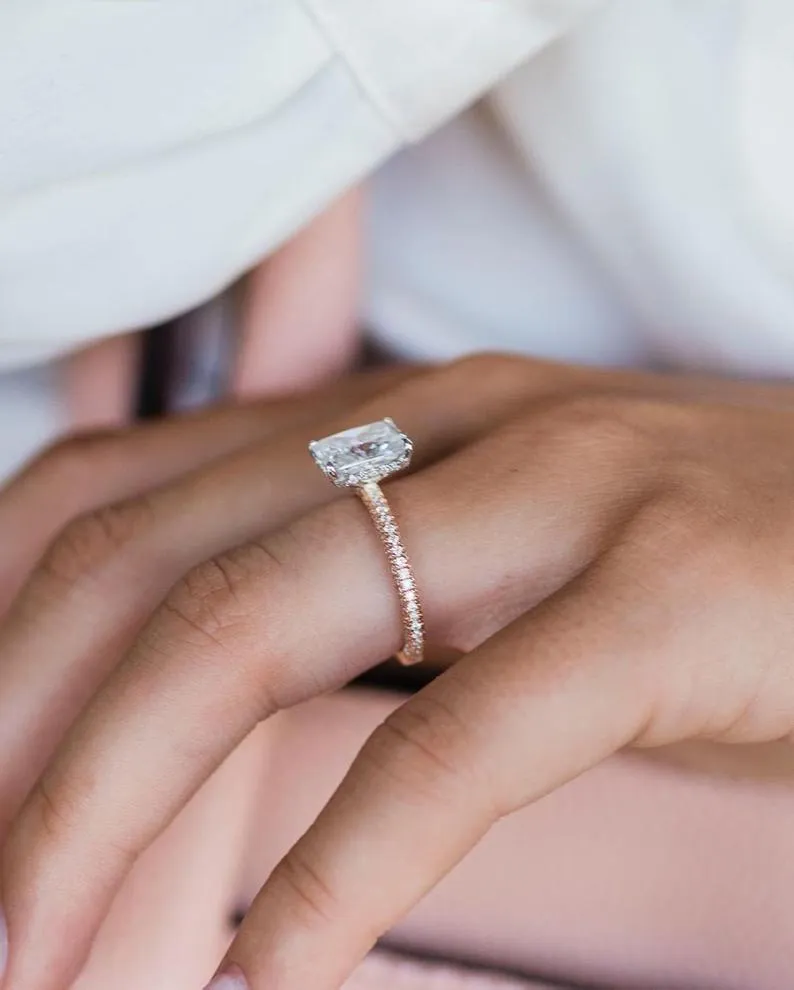 2.5 CT Crushed Ice Radiant Cut moissanite Engagement Ring Wedding Anniversary Ring Eternity Band Ring