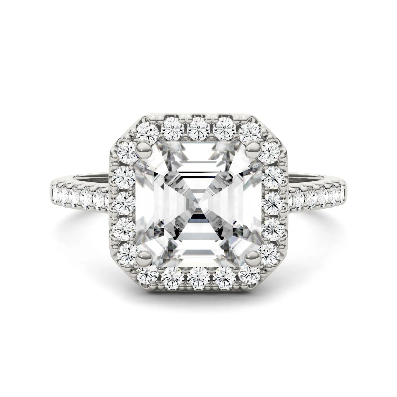 2.69 CTW DEW Asscher Moissanite Halo Ring in 14K White Gold