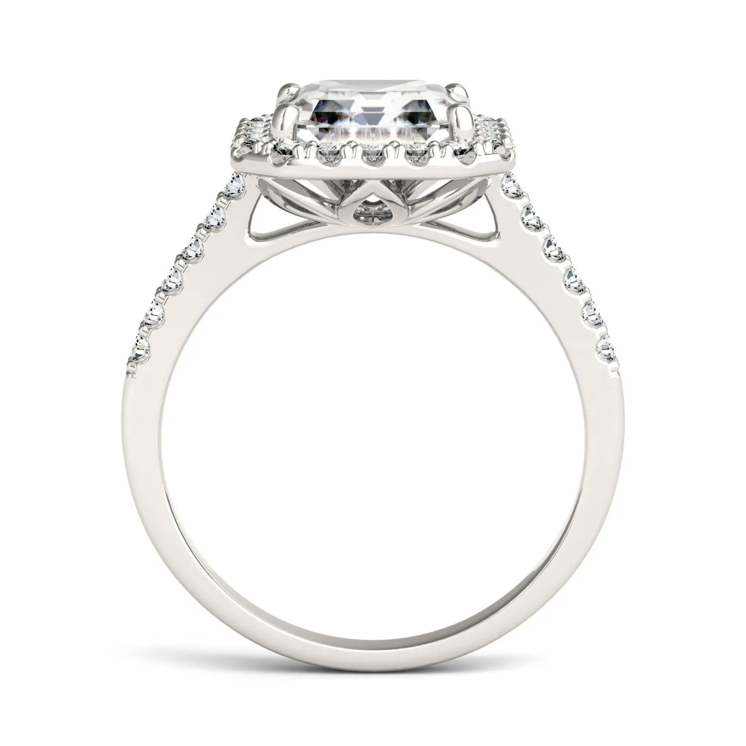 2.69 CTW DEW Asscher Moissanite Halo Ring in 14K White Gold