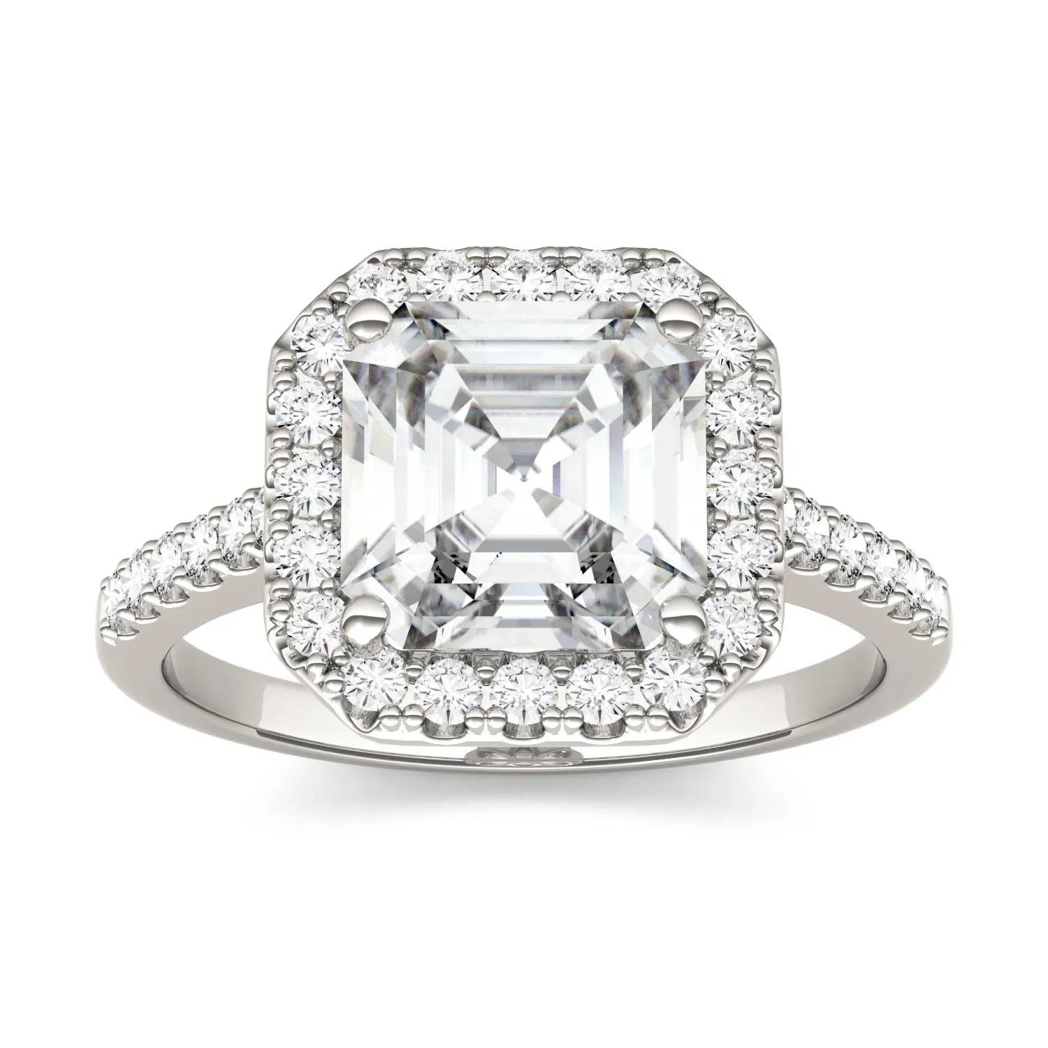 2.69 CTW DEW Asscher Moissanite Halo Ring in 14K White Gold