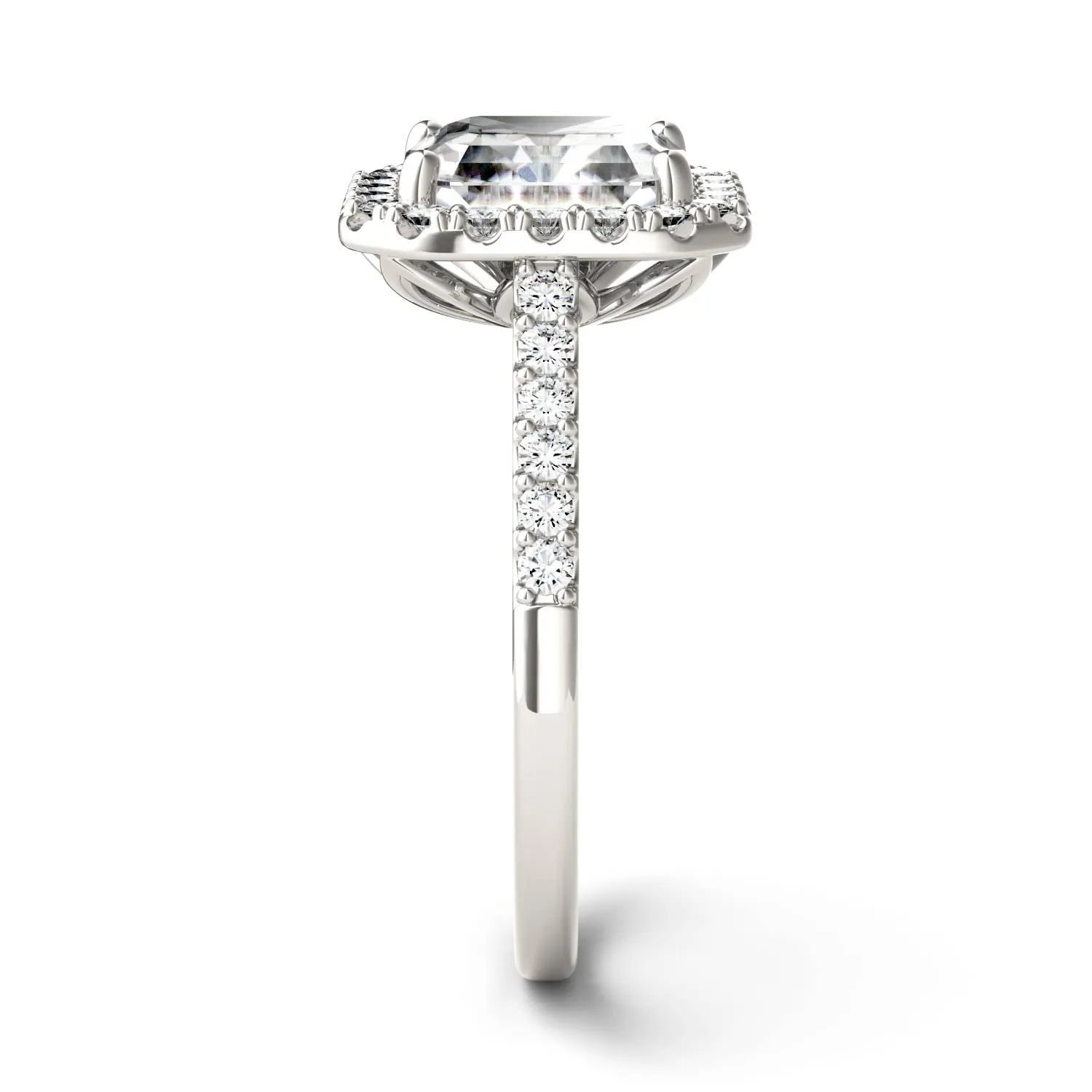2.69 CTW DEW Asscher Moissanite Halo Ring in 14K White Gold