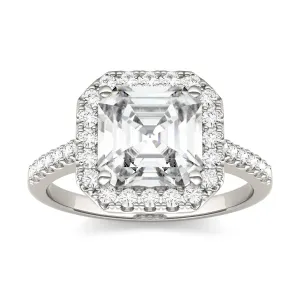 2.69 CTW DEW Asscher Moissanite Halo Ring in 14K White Gold