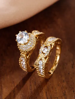 2pcs Zircon Decor Ring - Gold