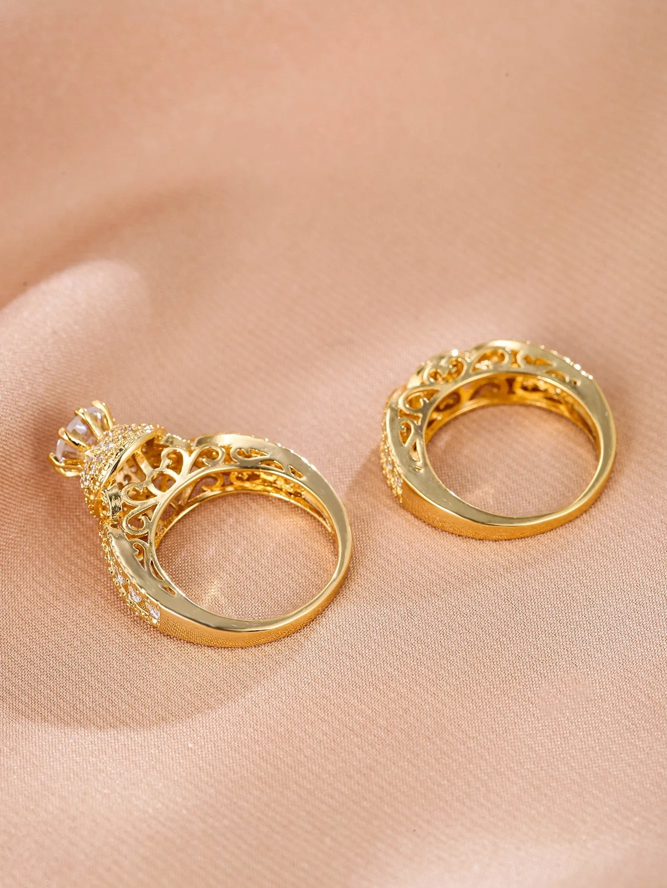 2pcs Zircon Decor Ring - Gold