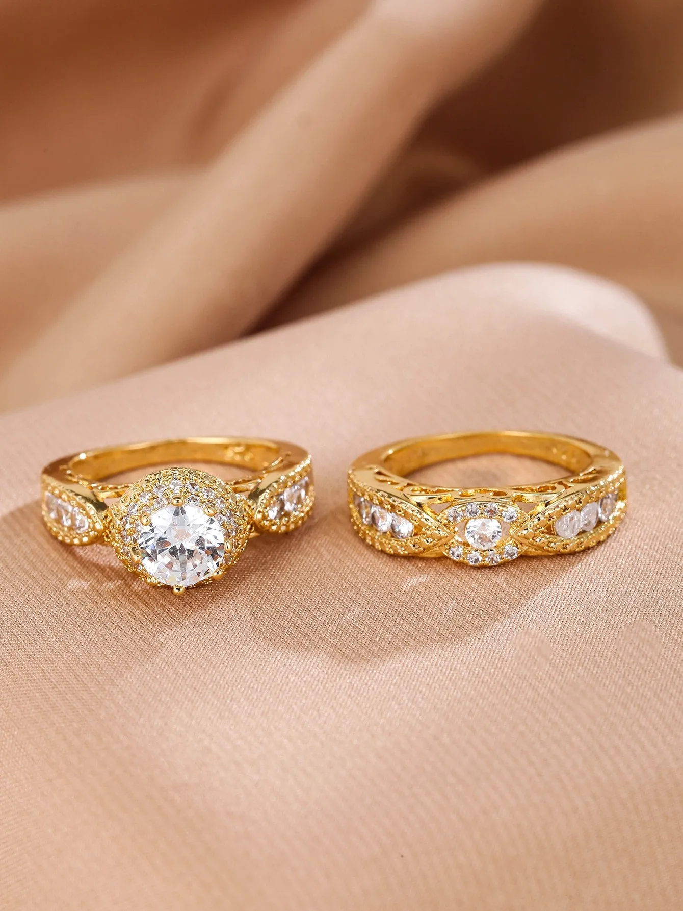 2pcs Zircon Decor Ring - Gold