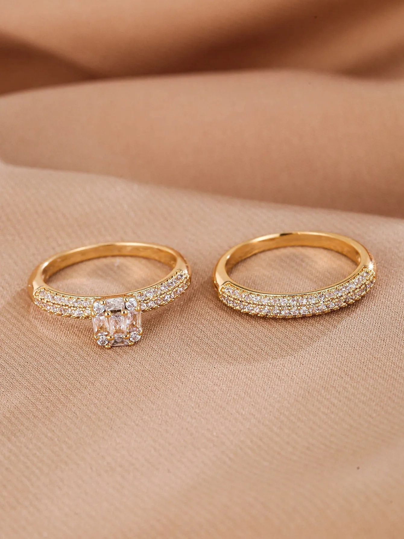2pcs Zircon Decor Ring  - Gold