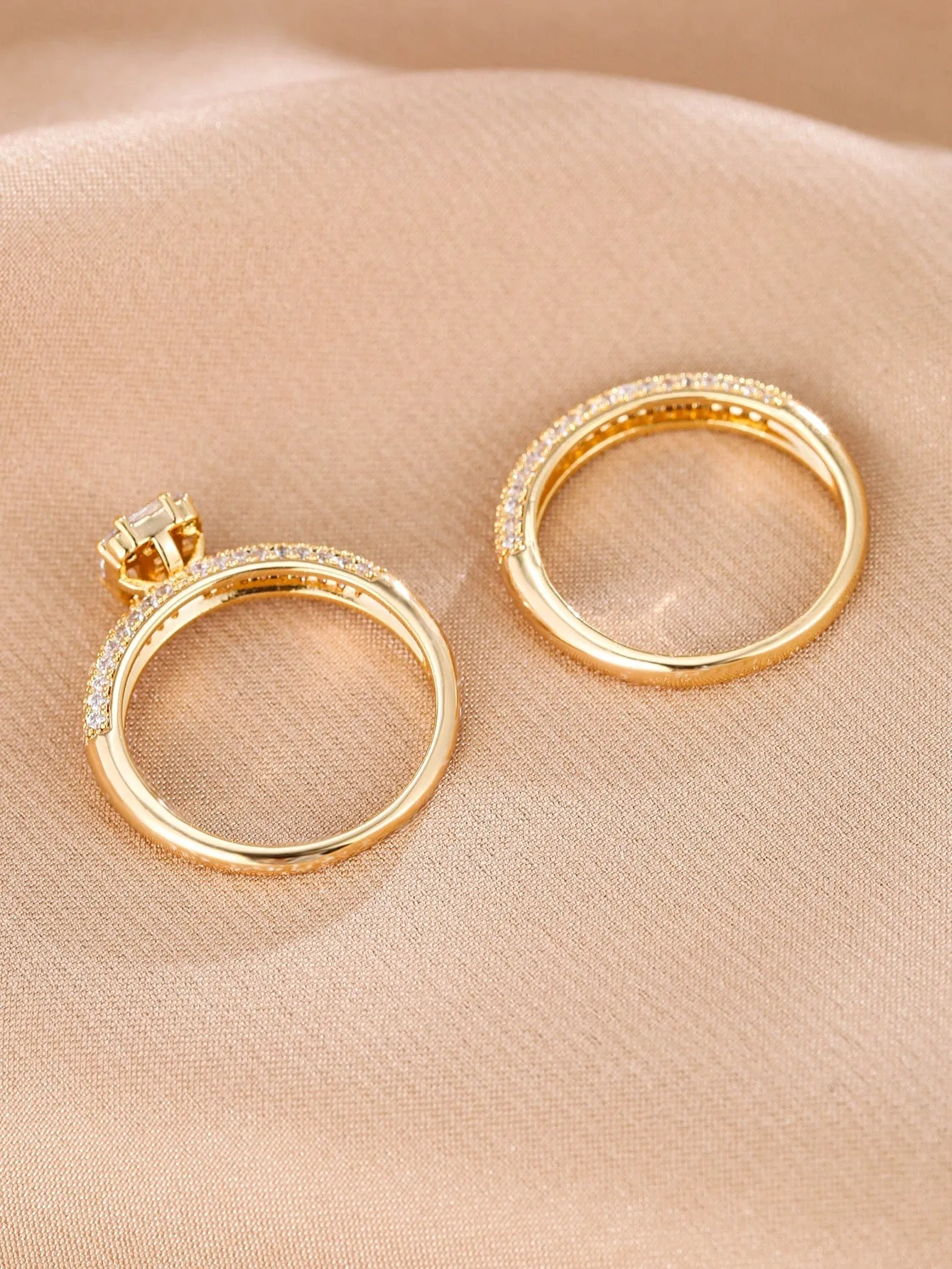 2pcs Zircon Decor Ring  - Gold