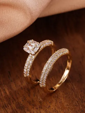 2pcs Zircon Decor Ring  - Gold