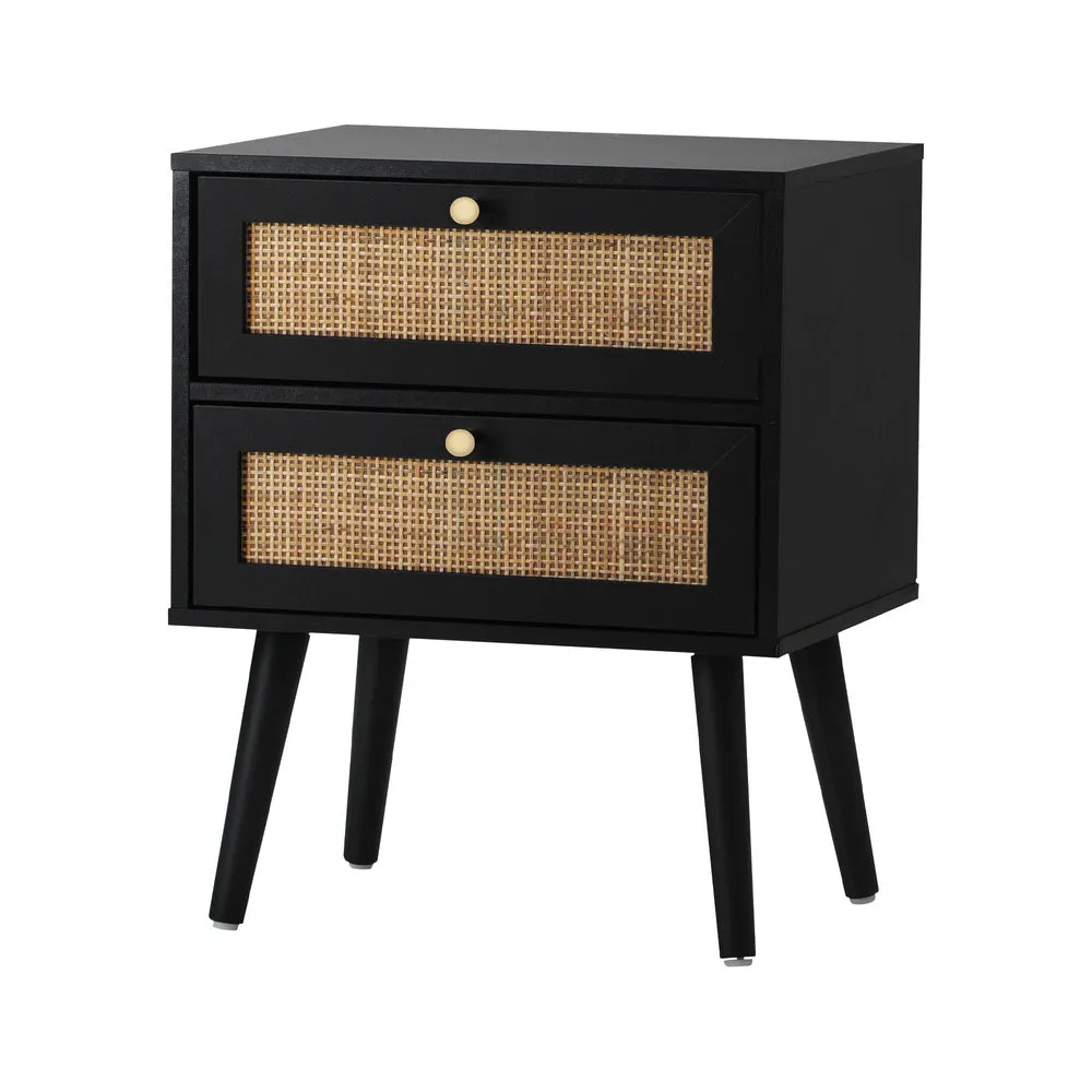 2X Bedside Table 2 Drawers Storage Cabinet Rattan