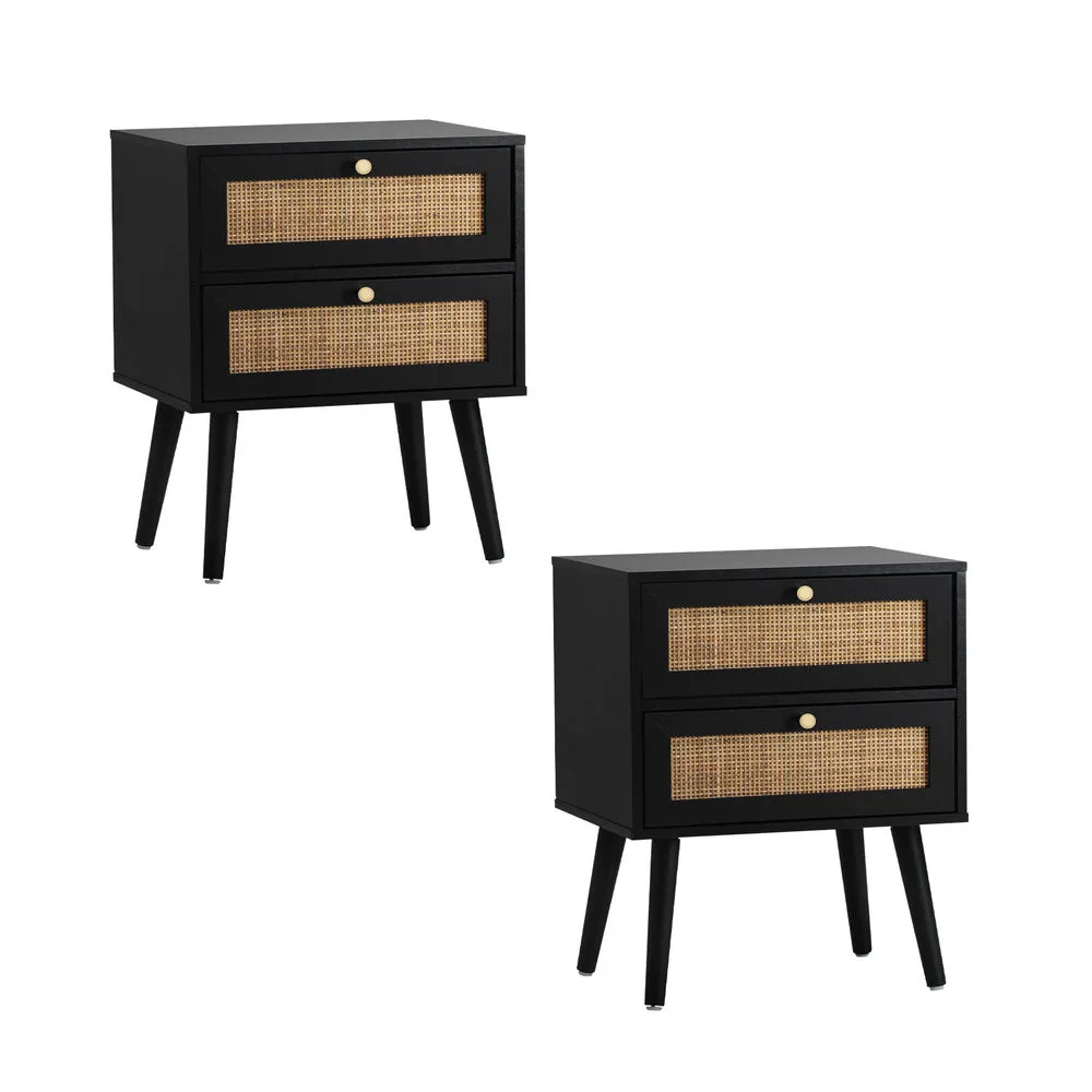 2X Bedside Table 2 Drawers Storage Cabinet Rattan
