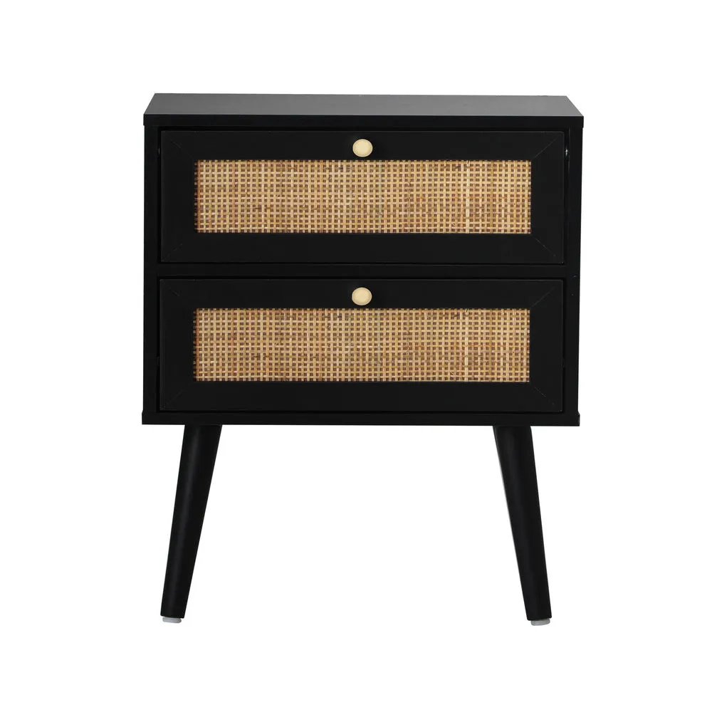 2X Bedside Table 2 Drawers Storage Cabinet Rattan