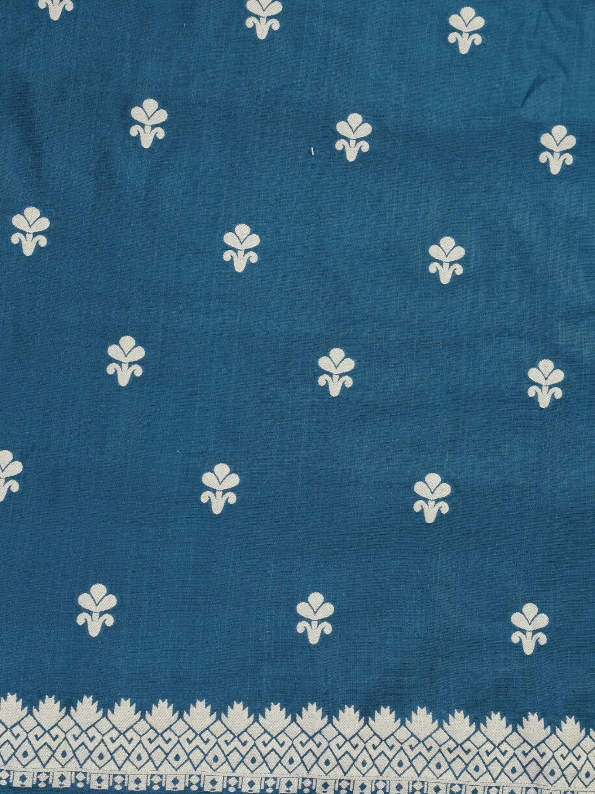 3 pc Unstitched Suit SET - Blue Cotton Silk Jacquard Kurta with Heavy Dupatta and Pyjama