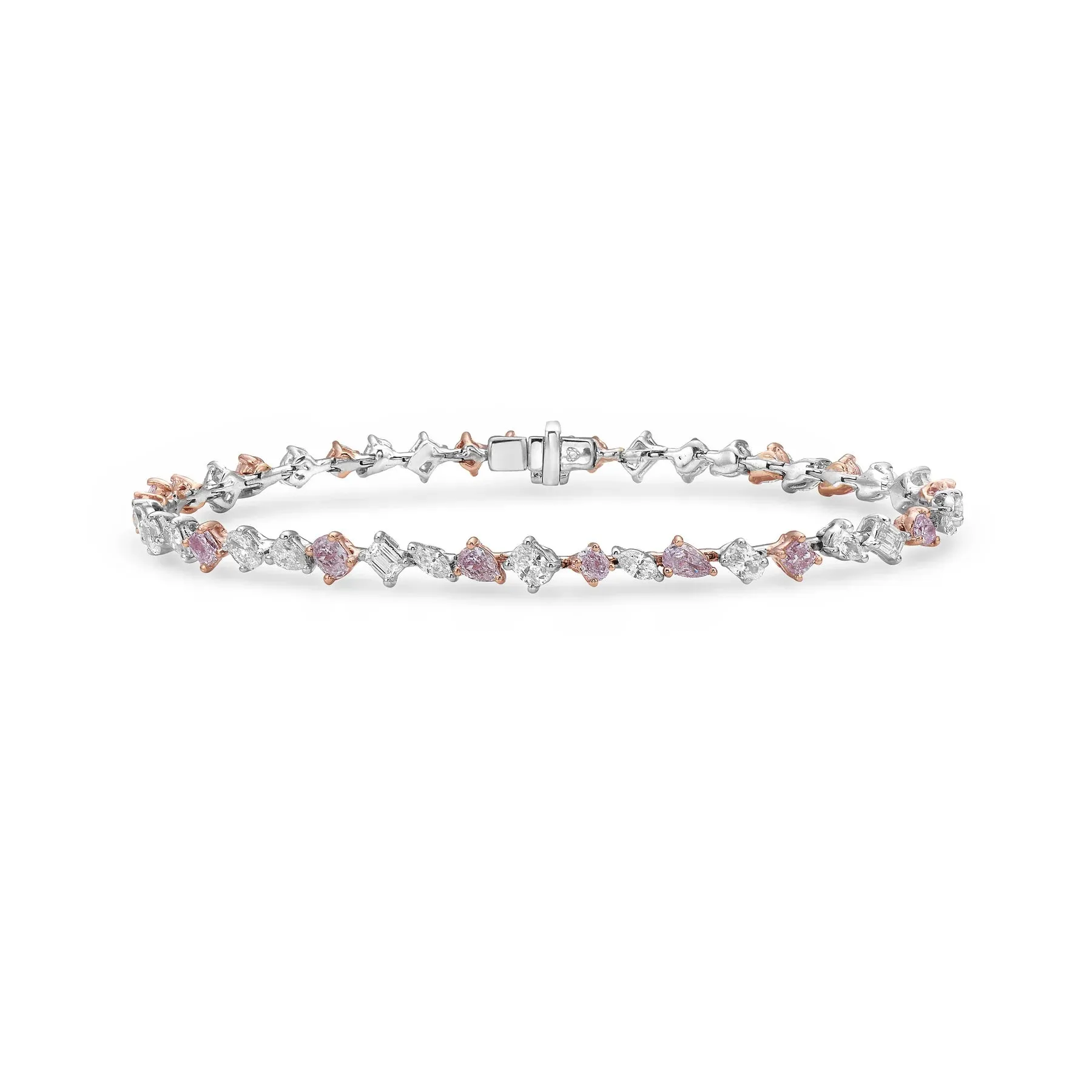 3.87 CARAT PINK & WHITE MULTI-SHAPE DIAMOND BRACELET
