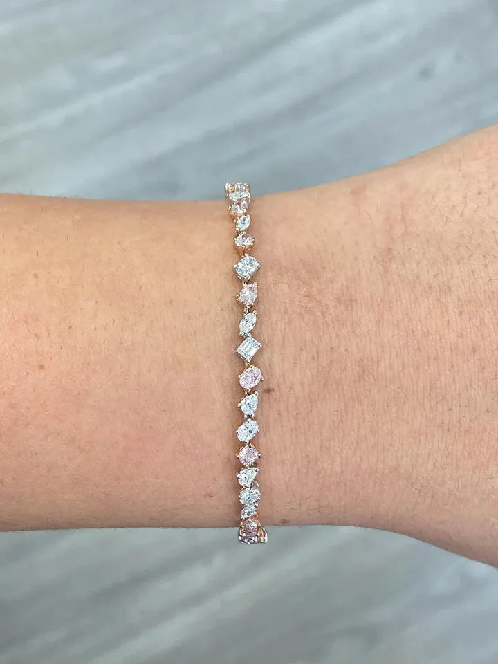 3.87 CARAT PINK & WHITE MULTI-SHAPE DIAMOND BRACELET