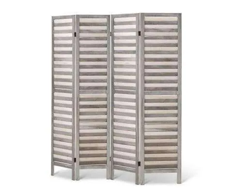4 Panel Foldable Wooden Room Divider - Grey