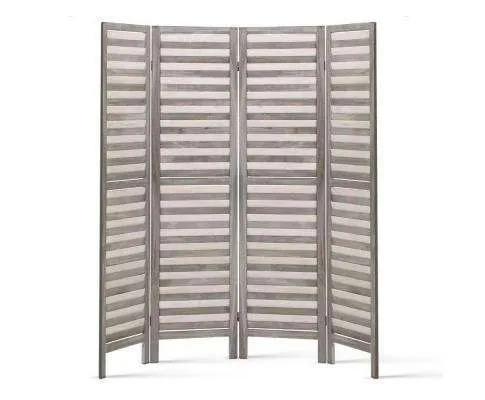 4 Panel Foldable Wooden Room Divider - Grey