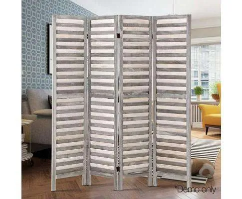 4 Panel Foldable Wooden Room Divider - Grey