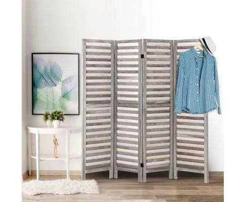 4 Panel Foldable Wooden Room Divider - Grey