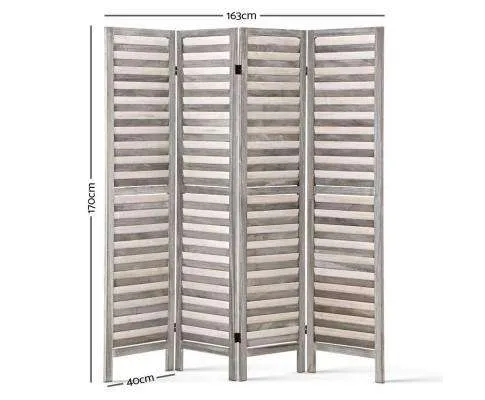 4 Panel Foldable Wooden Room Divider - Grey