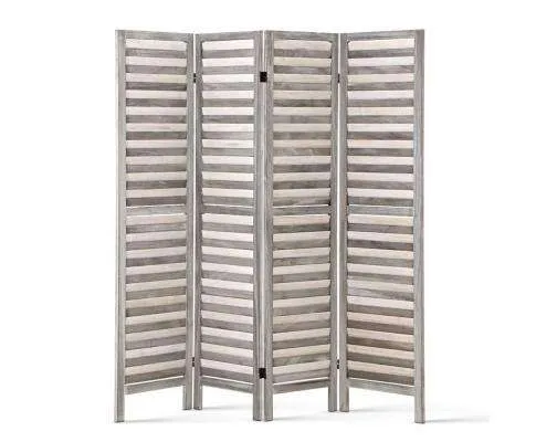 4 Panel Foldable Wooden Room Divider - Grey