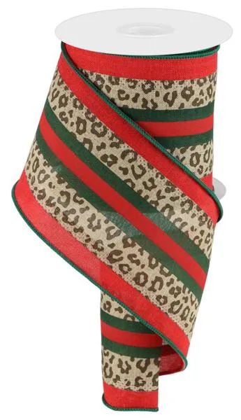 4" 3-In-1 Leopard w/Center Stripe: Beige, Red, Emerald, Brown (10 Yards) RGA856001