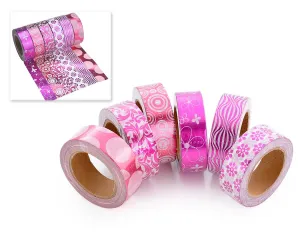 6 Pcs 1.5 cm Shinning Pattern Washi Masking Tape - Magenta